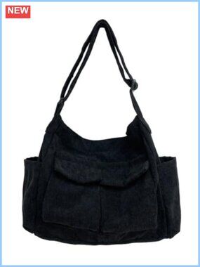 Corduroy Crossbody Shoulder Bag Large Tote with Multiple Pockets Adjustable